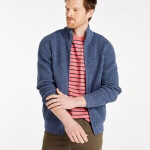 L.L. Bean Men's Organic Cotton Waffle Sweater, Full Zip - Light Blue